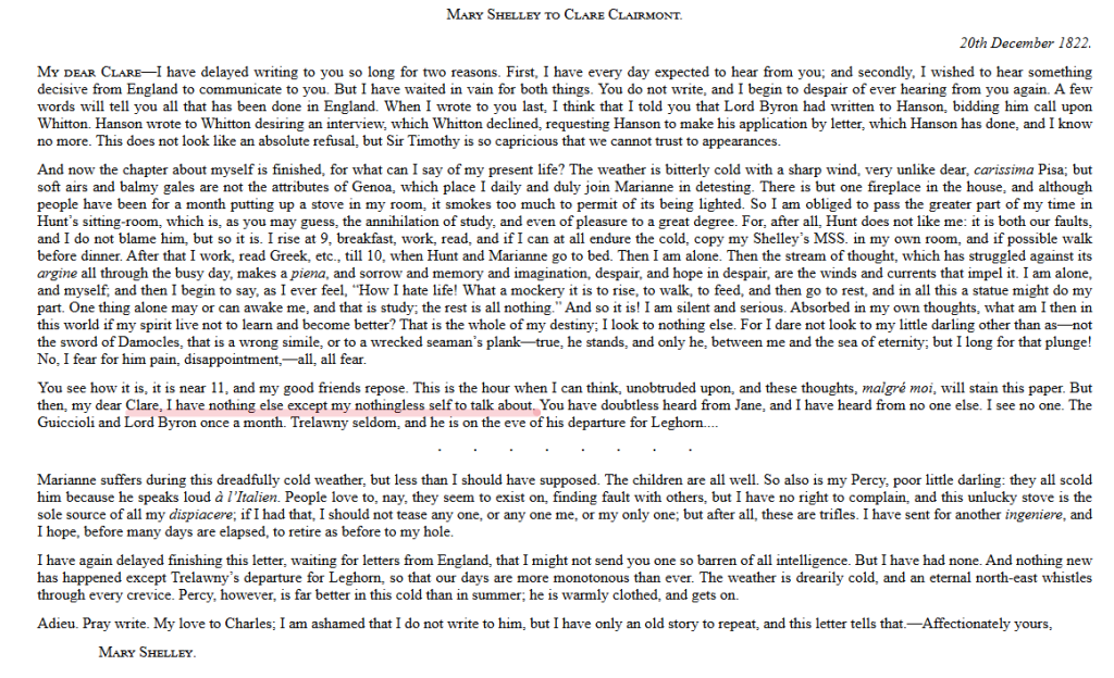 letter mary shelley